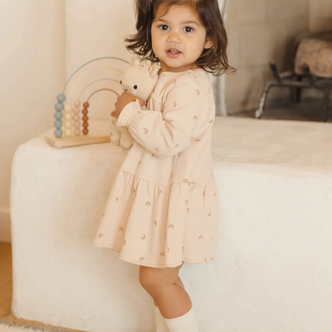 Tiered Jersey Dress in Rainbows by Quincy Mae