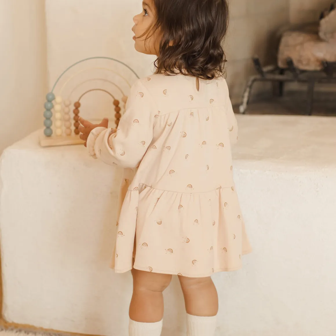 Tiered Jersey Dress in Rainbows by Quincy Mae