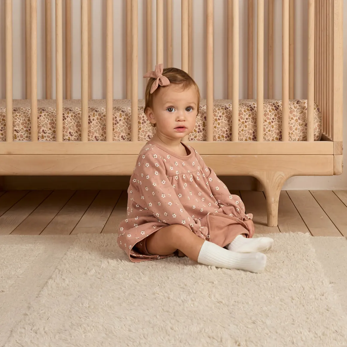 Tiered Jersey Dress in Rose Ditsy by Quincy Mae