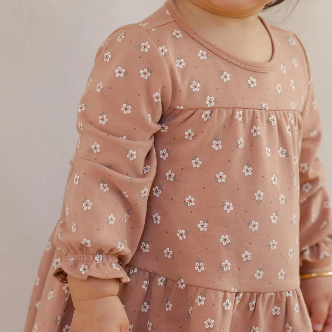 Tiered Jersey Dress in Rose Ditsy by Quincy Mae