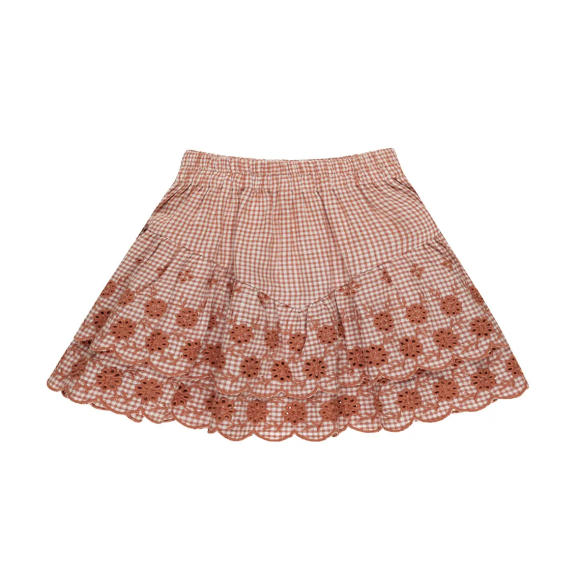 Tiered Mini Skirt in Poppy Gingham by Rylee & Cru