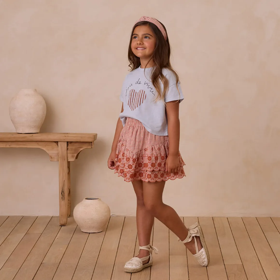 Tiered Mini Skirt in Poppy Gingham by Rylee & Cru