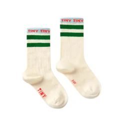Tiny Medium Socks in Light Cream/Dark Emerald by Tinycottons