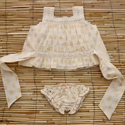 Top & Panty Set in Ivory & Gold Flowers by Bonjour
