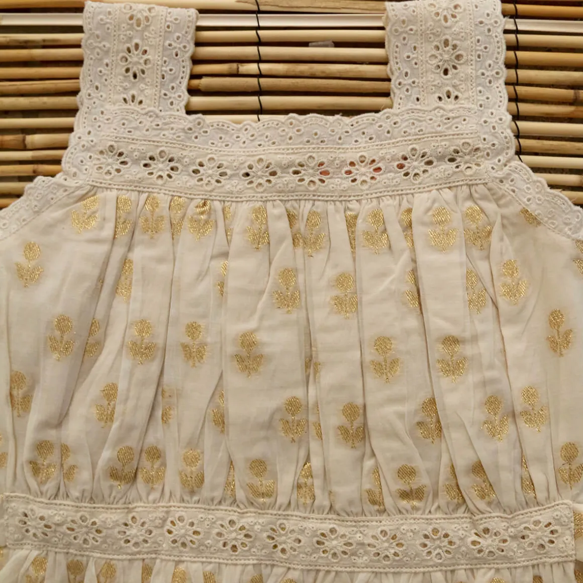 Top & Panty Set in Ivory & Gold Flowers by Bonjour