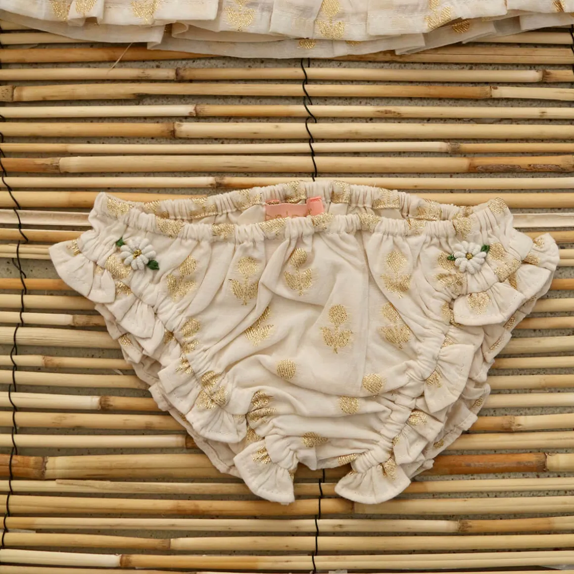 Top & Panty Set in Ivory & Gold Flowers by Bonjour
