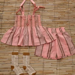 Top & Shorts Set in Pink Transat Stripe by Bonjour