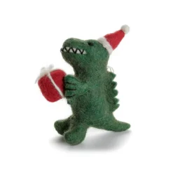 T Rex With Present Hanging Christmas Decoration by Amica