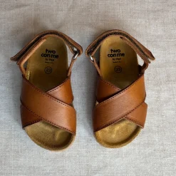 Two Con Me Crossover Velcro Sandals in Cuoio Brown by PèPè