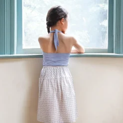 Vada Skirt in Checker Rose Print / Blueberry by Soor Ploom