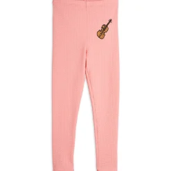 Violin Embroidered Leggings in Pink by Mini Rodini