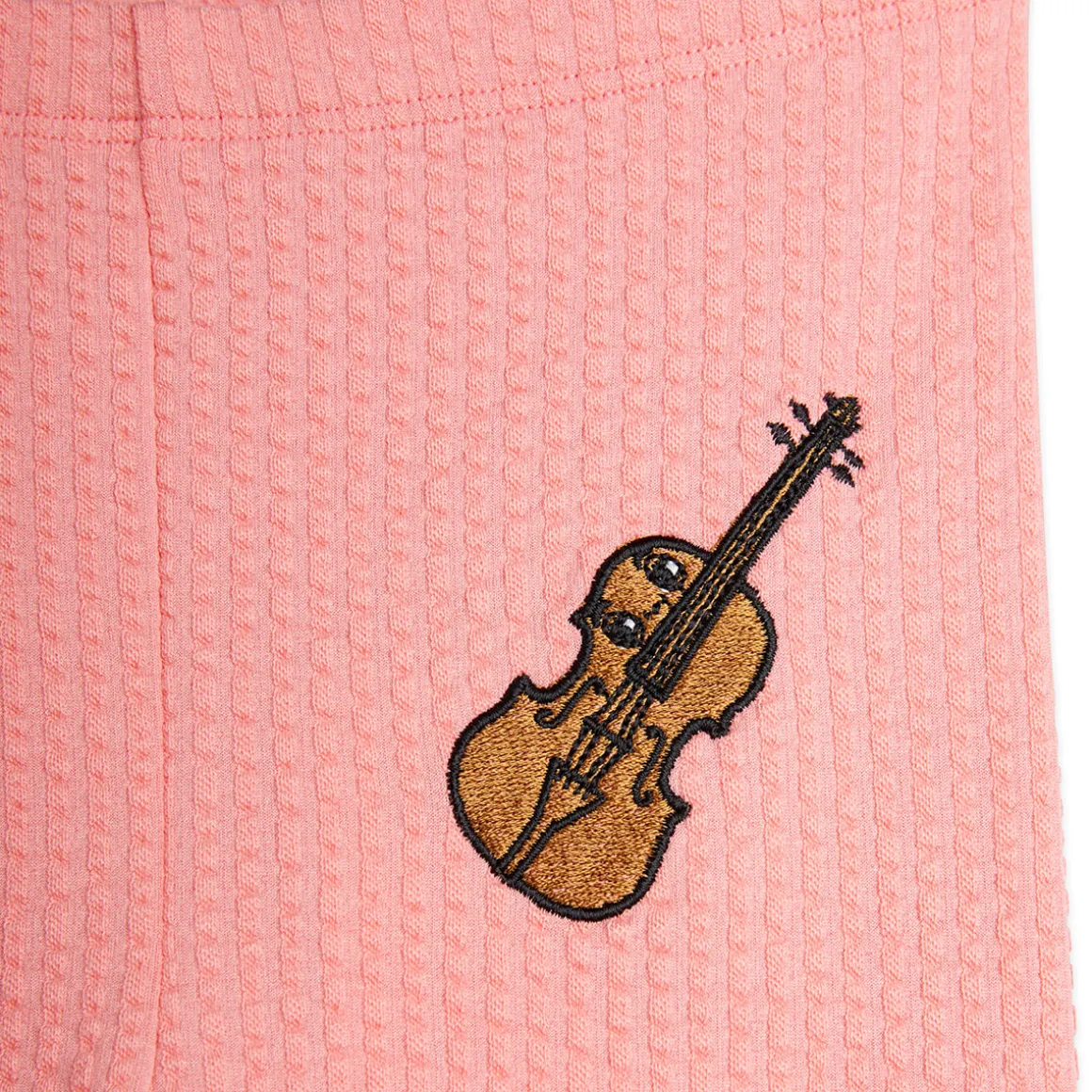 Violin Embroidered Leggings in Pink by Mini Rodini