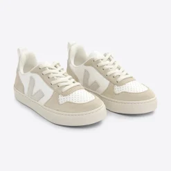 V-10 Teen Lace Leather Trainers in Extra White / Natural / Almond by Veja