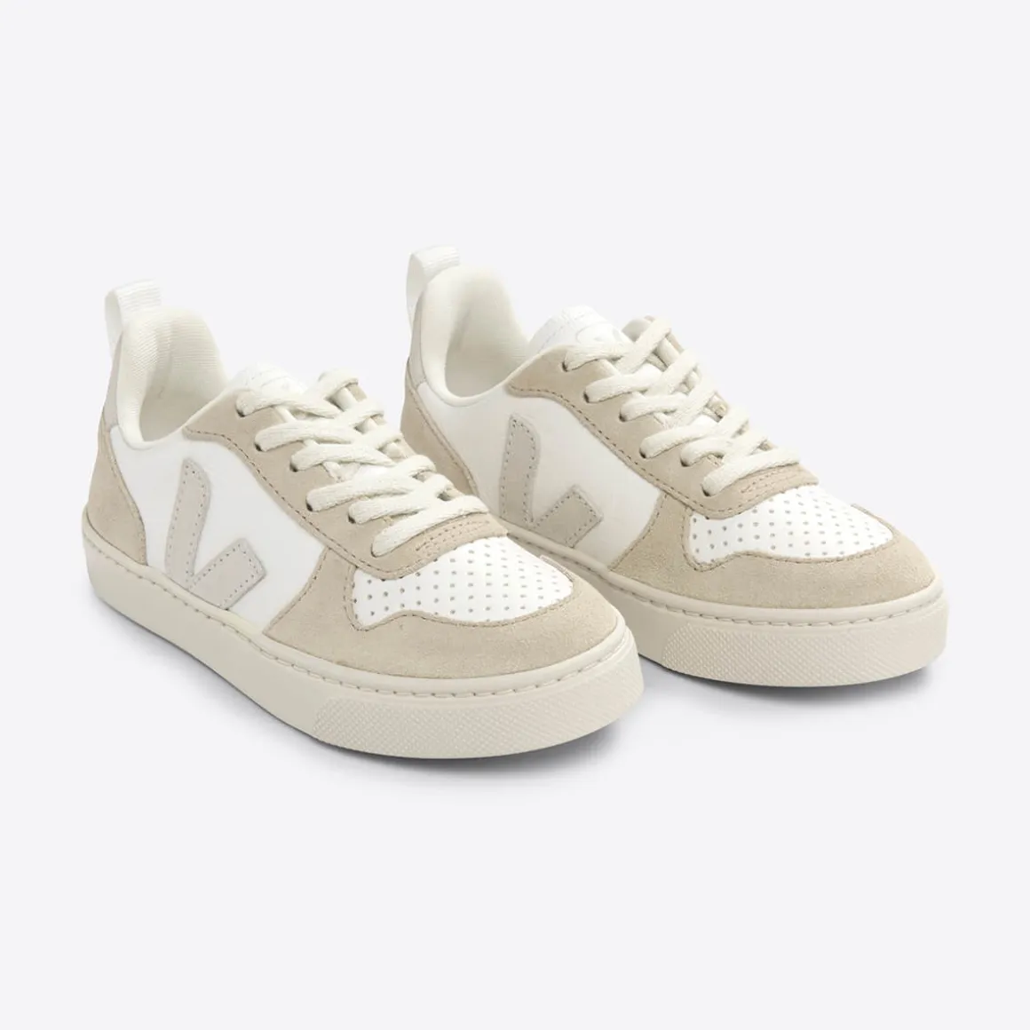 V-10 Teen Lace Leather Trainers in Extra White / Natural / Almond by Veja