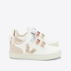V-10 Velcro Leather Trainers in Multico / Extra White / Shiny by Veja