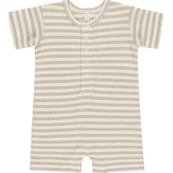 Waffle Snap Romper in Oat Stripe by Quincy Mae