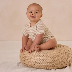Waffle Snap Romper in Oat Stripe by Quincy Mae