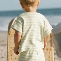 Waffle Tee + Short Set in Mint Stripe by Quincy Mae