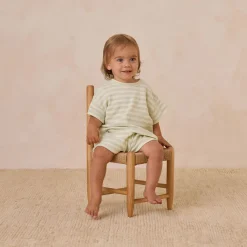 Waffle Tee + Short Set in Mint Stripe by Quincy Mae