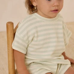 Waffle Tee + Short Set in Mint Stripe by Quincy Mae