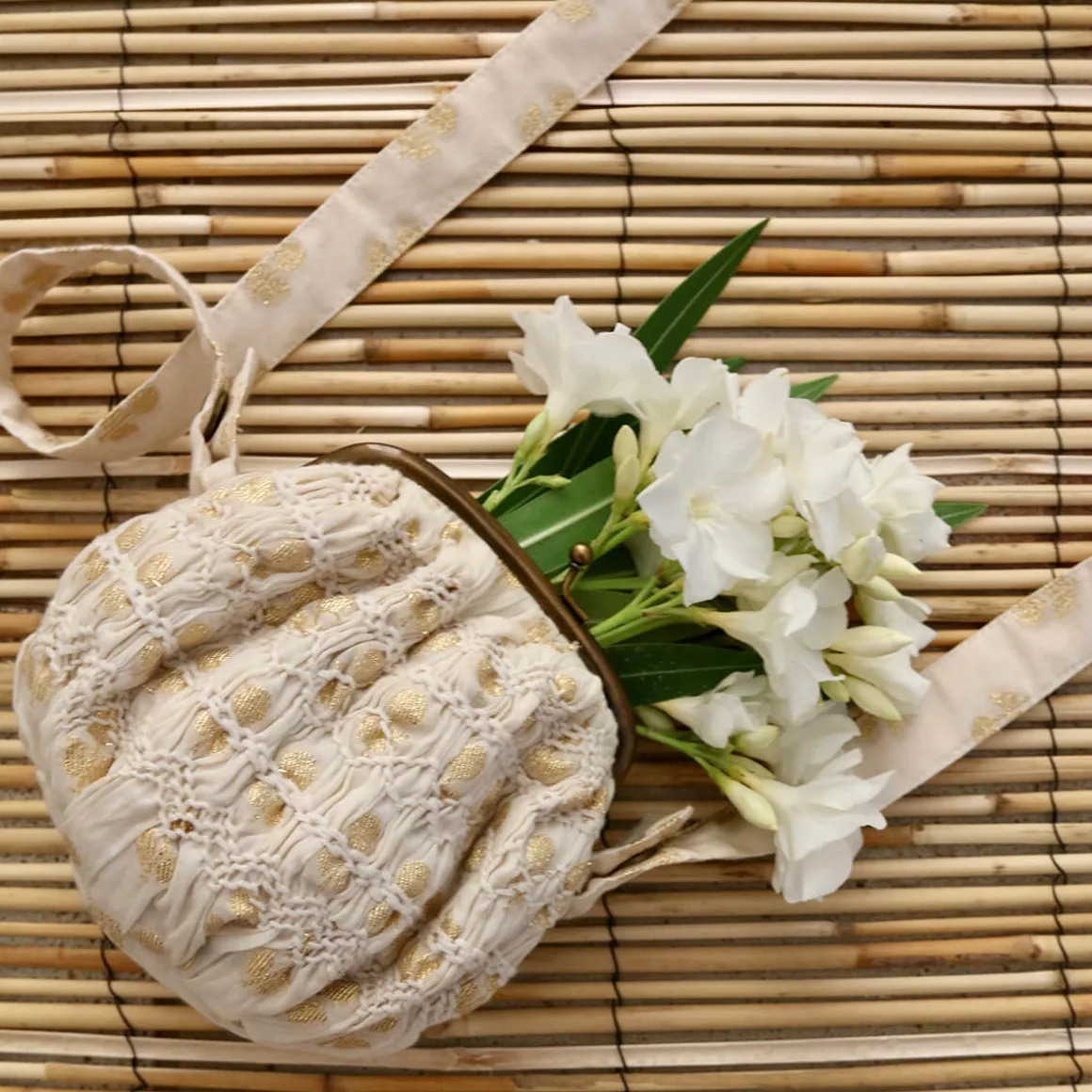 Wallet Bag in Ivory & Gold Flowers by Bonjour