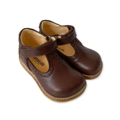 Wide Fit Brogue T Bar Starter Mary Janes in Angulus Brown by Angulus