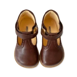 Wide Fit Brogue T Bar Starter Mary Janes in Angulus Brown by Angulus