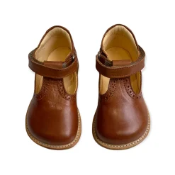 Wide Fit Brogue T Bar Starter Mary Janes in Cognac by Angulus - Last Ones In Stock - 22-25 EUR