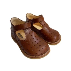 Wide Fit Mini Hearts Starter Mary Janes in Cognac by Angulus
