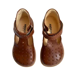 Wide Fit Mini Hearts Starter Mary Janes in Cognac by Angulus