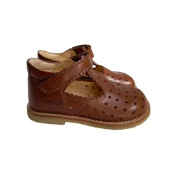 Wide Fit Mini Hearts Starter Mary Janes in Cognac by Angulus