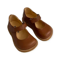 Wide Fit Starter Mary Janes in Cognac by Angulus