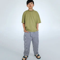 Wide Pant in Navy Eggshell Stripe by Repose AMS