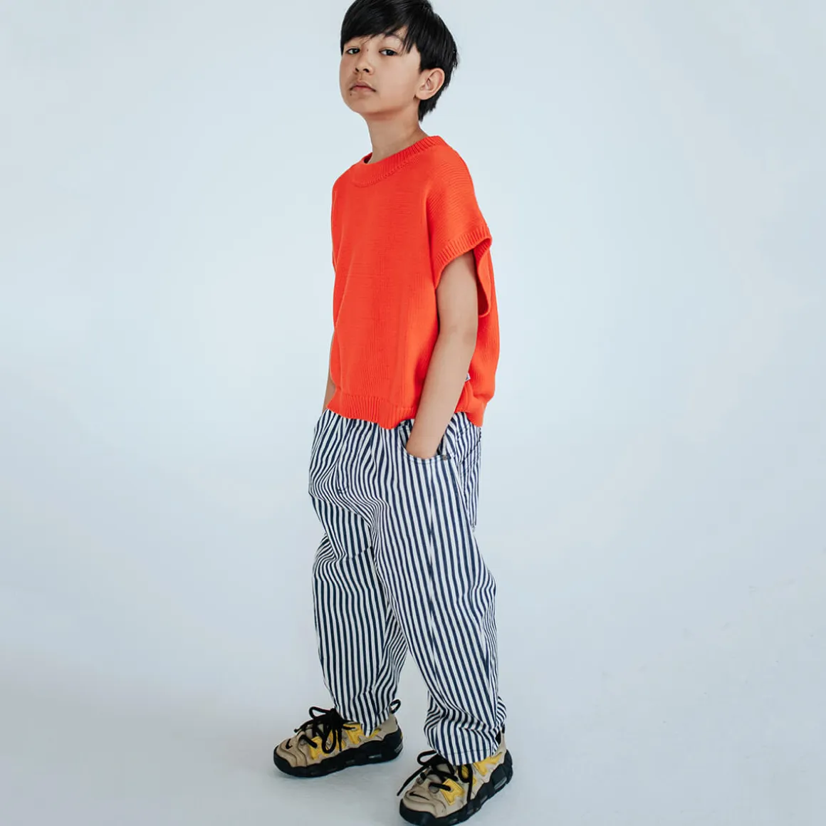 Wide Pant in Navy Eggshell Stripe by Repose AMS