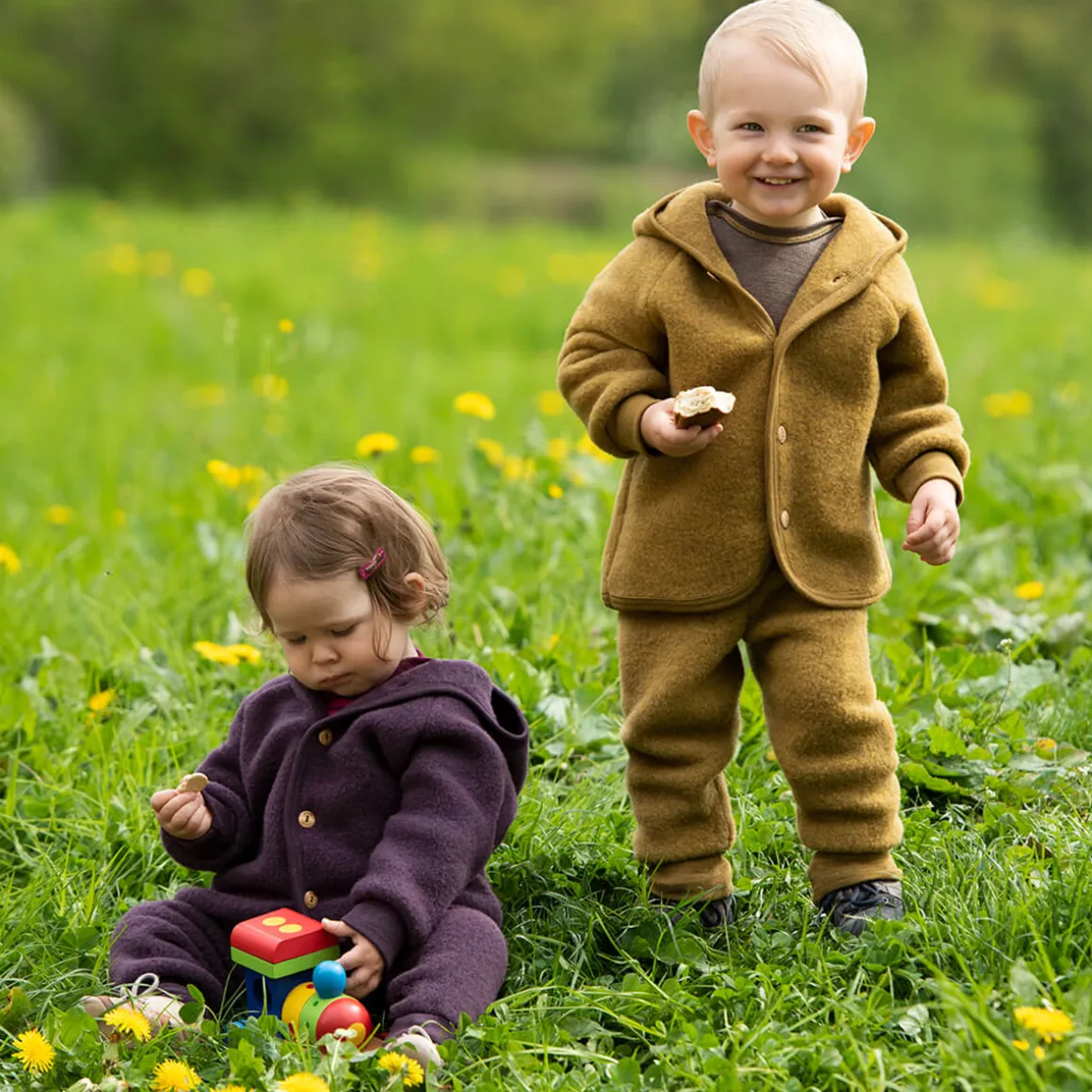 Wool Fleece Baby Pants with Waistband in Saffron Melange by Engel