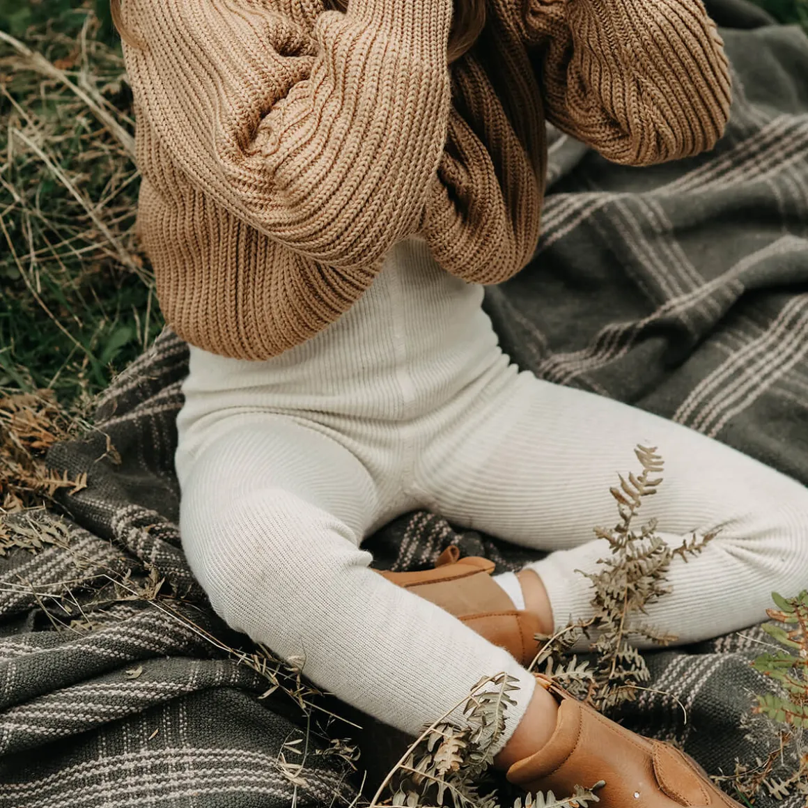 Woolly Footless Tights With Braces in Cream Blend by Silly Silas
