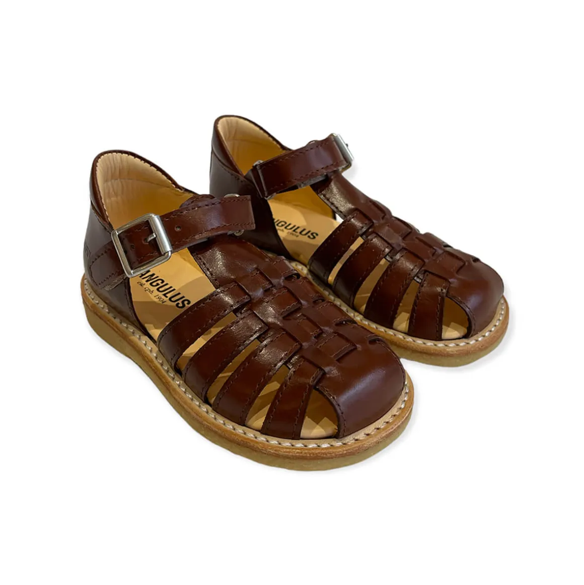 Woven Sandals with Buckle in Angulus Brown by Angulus