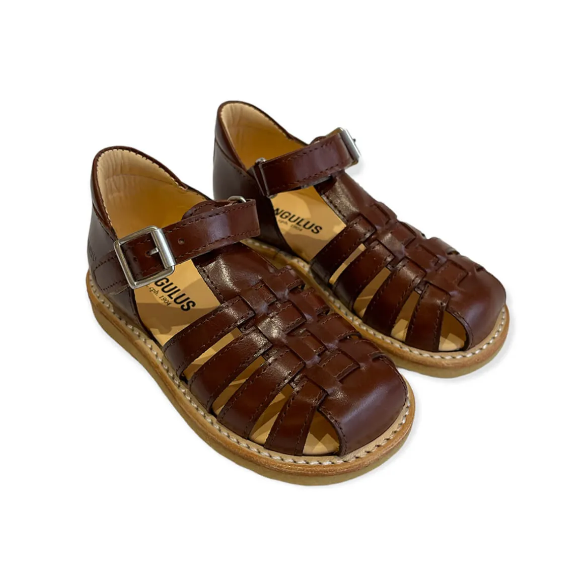 Woven Sandals with Buckle in Angulus Brown by Angulus
