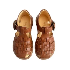 Woven Sandals with Buckle in Tan by Angulus