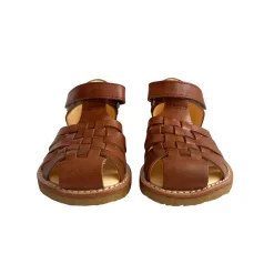 Woven Sandals with Velcro Fastening in Tan by Angulus
