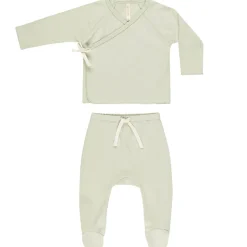 Wrap Top and Footed Pant Set in Mint by Quincy Mae