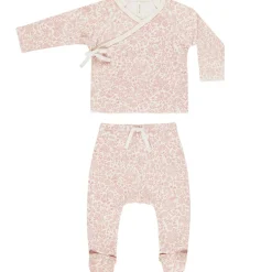 Wrap Top and Footed Pant Set in Pink Blossom by Quincy Mae