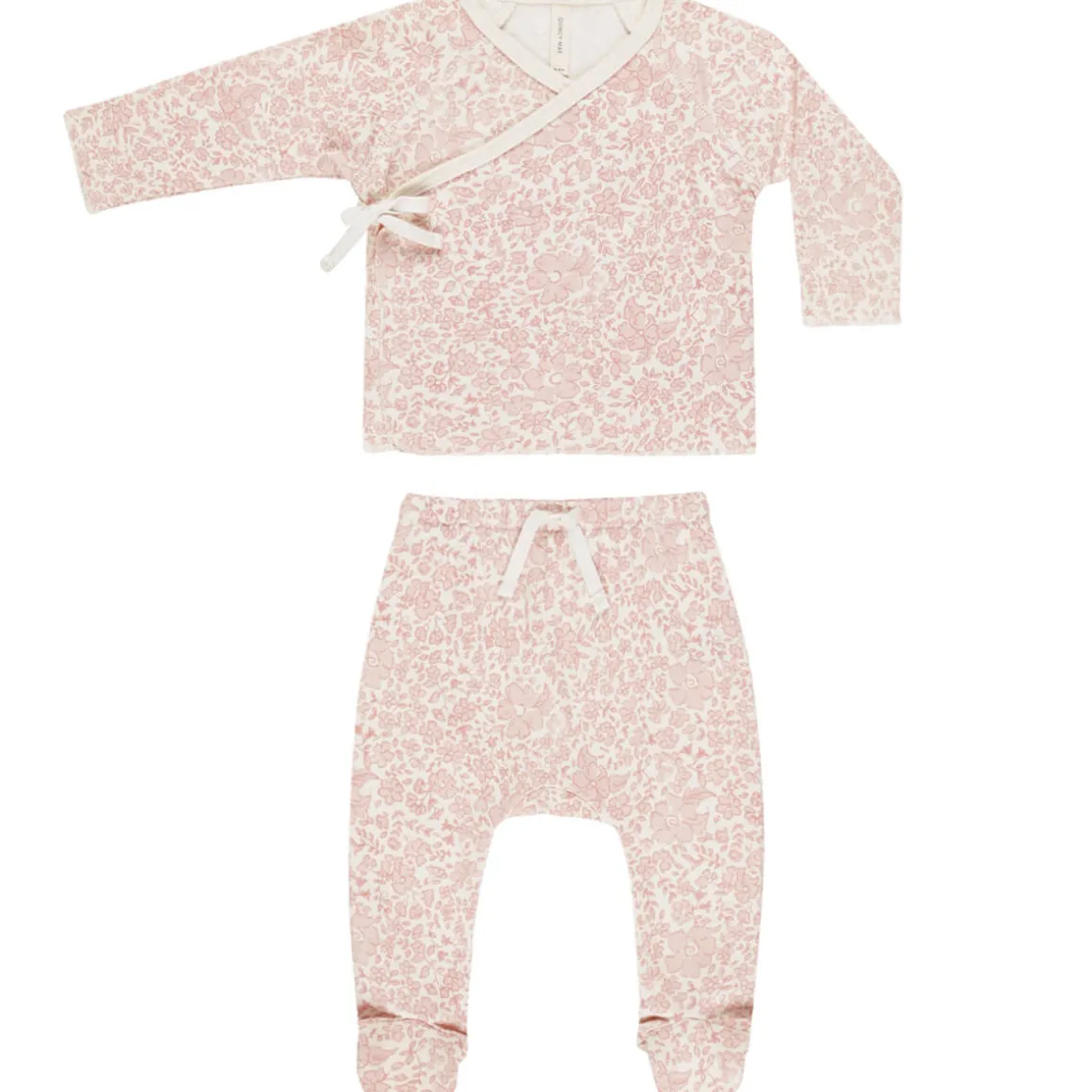 Wrap Top and Footed Pant Set in Pink Blossom by Quincy Mae