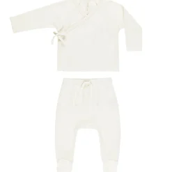 Wrap Top and Footed Pant Set in Ivory by Quincy Mae