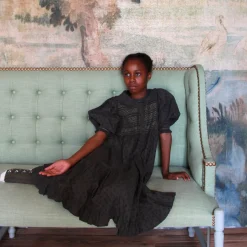 Yse Dress in Charcoal Broderie Anglaise by Bonjour