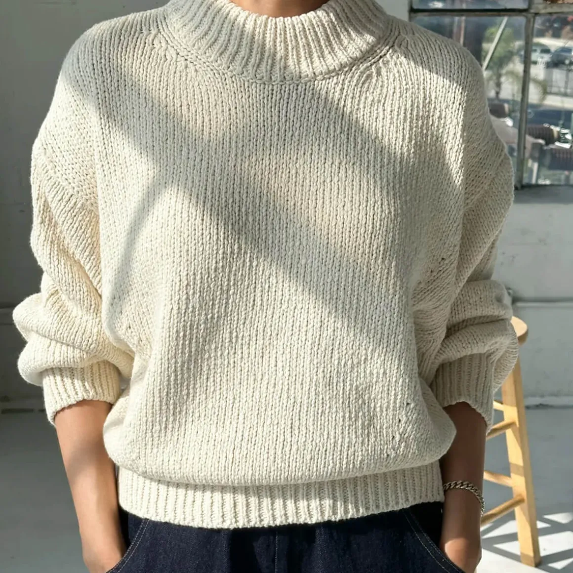 Zoe Cotton Sweater in Natural by Le Bon Shoppe