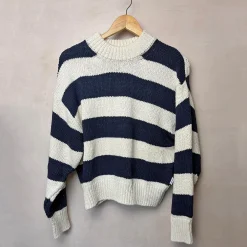 Zoe Cotton Sweater in Navy Stripe by Le Bon Shoppe