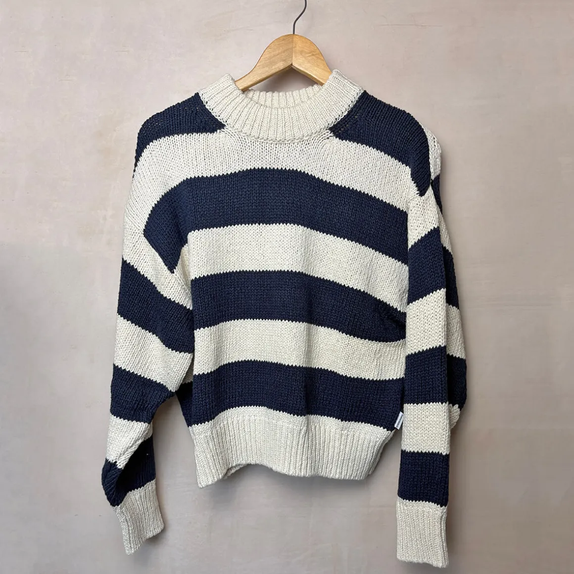 Zoe Cotton Sweater in Navy Stripe by Le Bon Shoppe