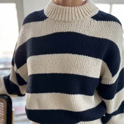 Zoe Cotton Sweater in Navy Stripe by Le Bon Shoppe